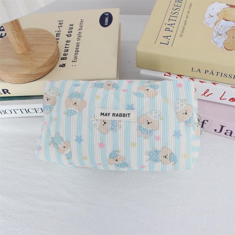 New Corduroy Makeup Bag Women's Cosmetics Organizer Student Pencil Case Cute Cartoon Stationery Pouch Inner Bag Travel Wash Bag