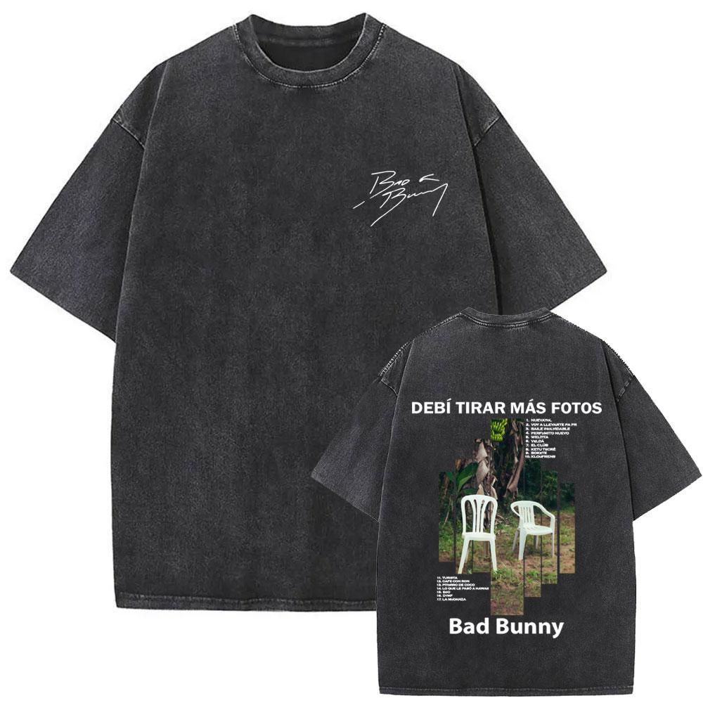 Washed Vintage Rapper Bad Bunny Un Verano Sin Ti Album Graphic Tshirt Men Women Hip Hop Fashion Pop Music T Shirts Streetwear
