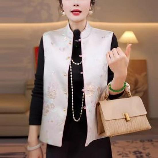 Women s Ethnic Style Jacquard Vest with Frog Buttons – Retro Tang Suit XL
