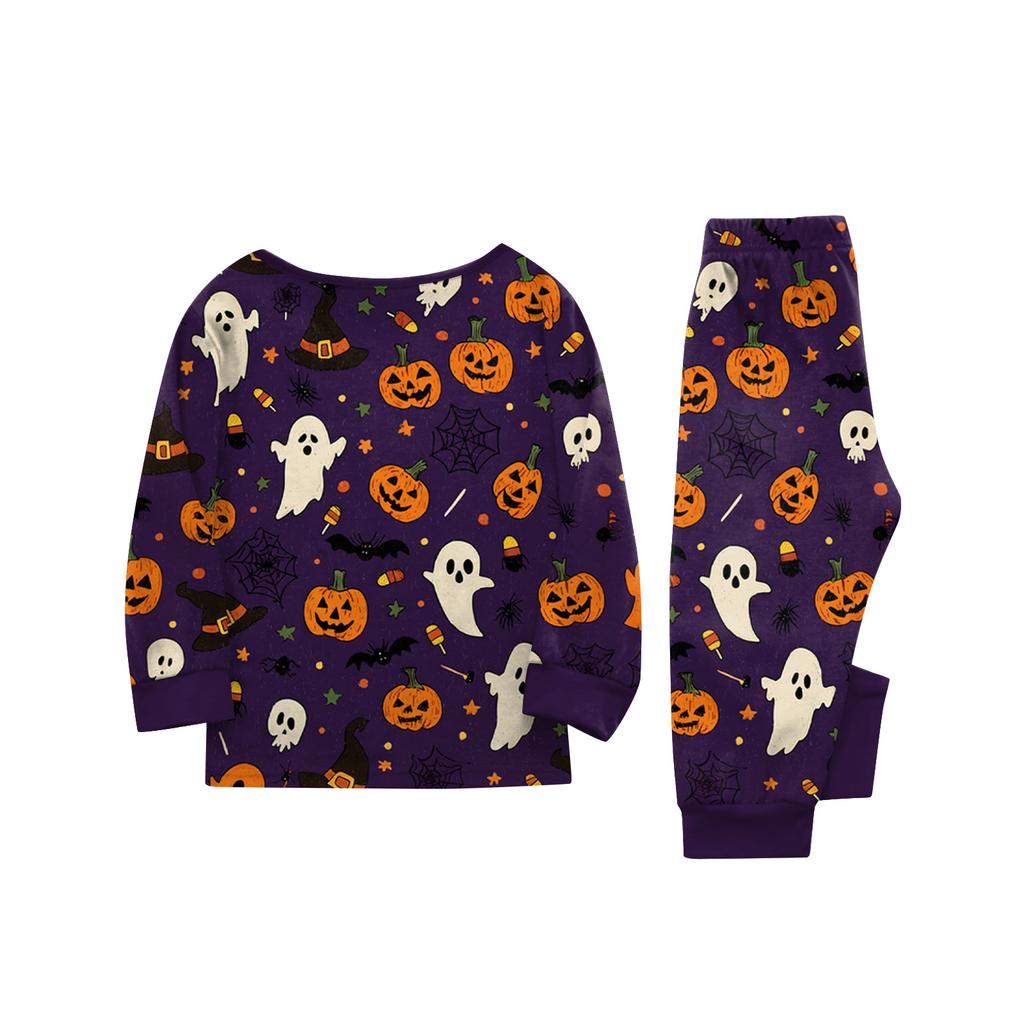 Family Matching Halloween Printed Pajama Set with Long Sleeve Top and Pants