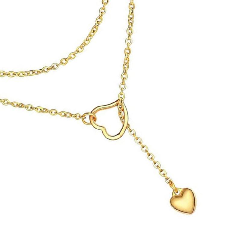 Modern Long Necklace with Heart Pendants Trendy Adjustable Lariat Necklace with Heart Charm Unique Neckchain for Ladies