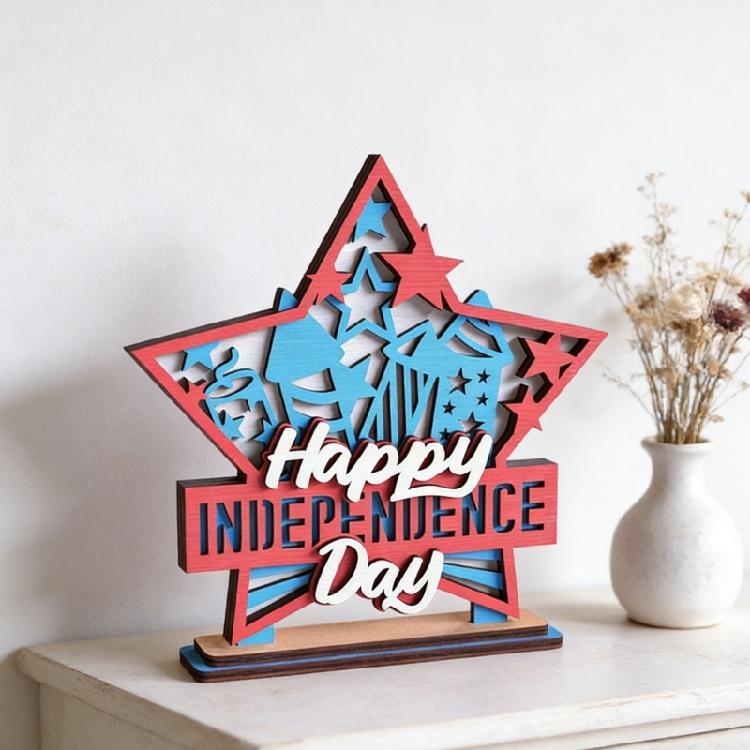 Artistic Wooden Star Desktop Ornament July 4th American Flag Table Display For National Holiday Decors