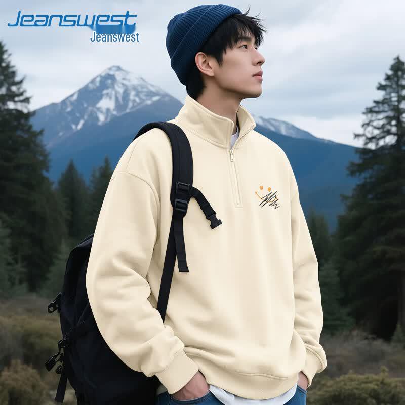 Jeanswest Men's Heavyweight Stand Collar Half-Zip Sweatshirt