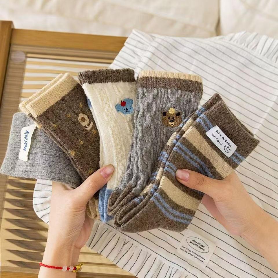 Wool Socks Medium Socks Thickened Warm Wool Socks Cute Cartoon Long Socks Socks