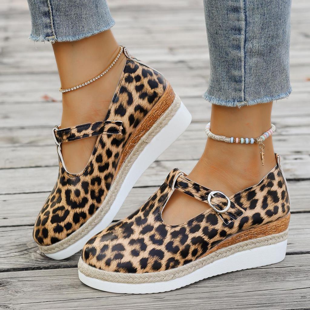 2025 New Women's Large Size Wedge Heels with Spring/Autumn Scarf Buckle & Hemp Sole – European/American Roman Style