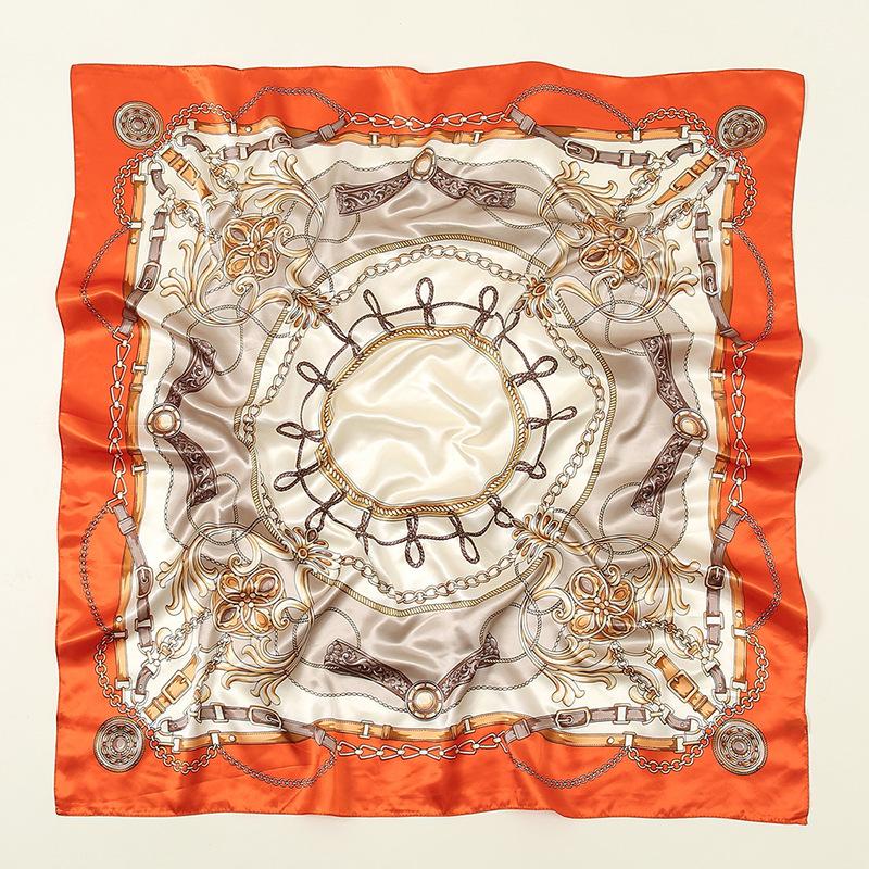 

New chain rope printed bag head square scarf, elegant temperament simulated silk cm large silk scarf 90-90cm