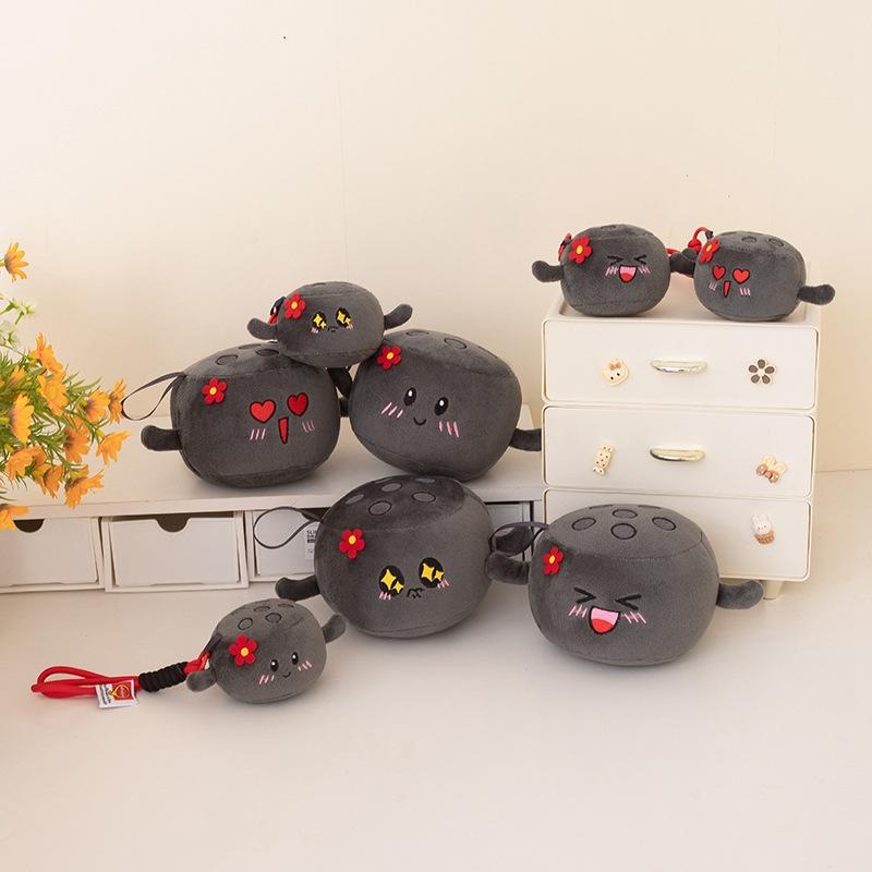 Cartoon Creative Coal Doll Pendant Plush Toy Black Coal Bag Keychain Hanging Ornament Doll Desktop Ornament