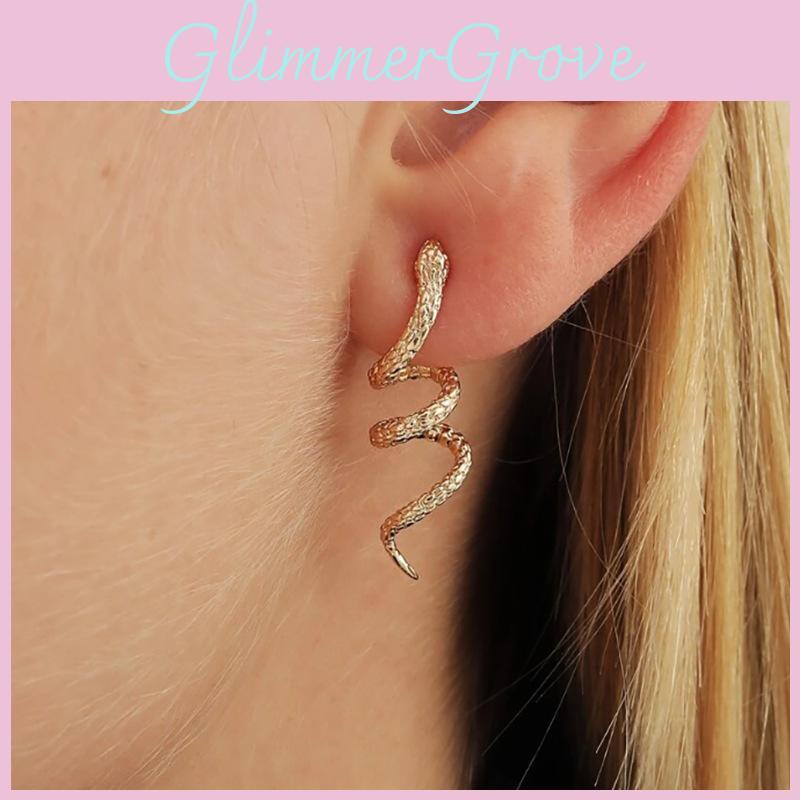Gold Elegant And Silver Snake Design Alloy Stud Earrings For Women Fashion Accessory