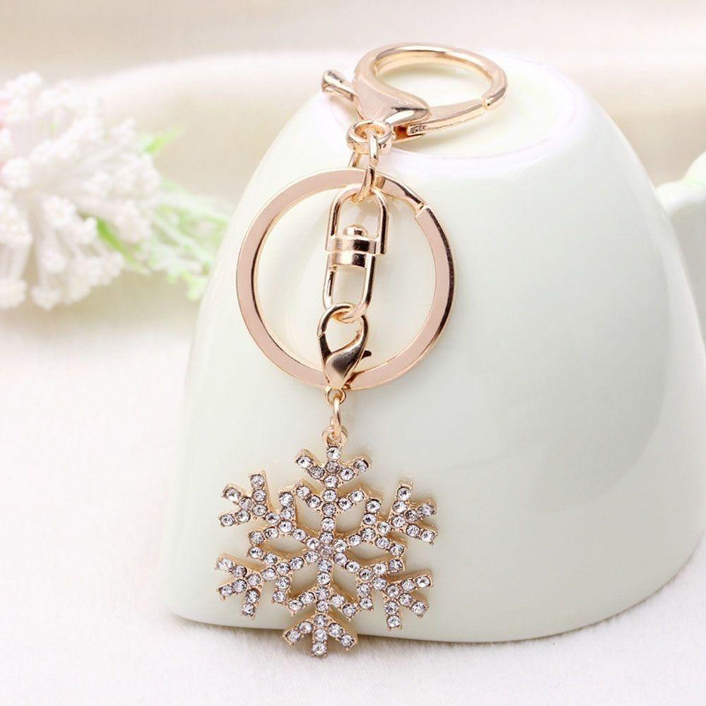 New Arrival Gold-color for Woman Ladies Crystal Snowflake Keychain Jewelry Key Ring Pendant