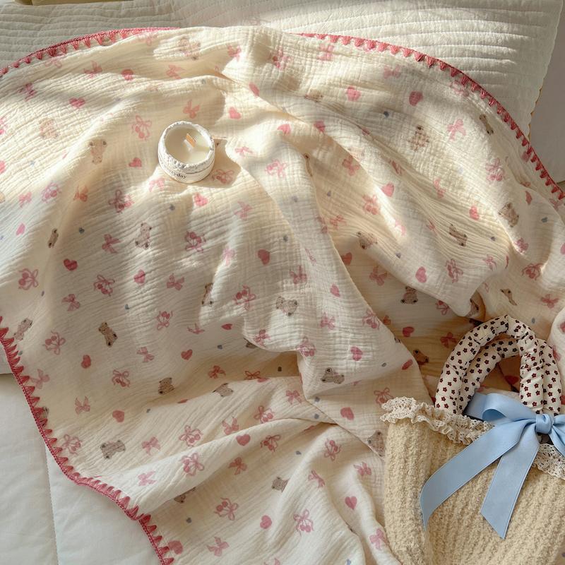 100% Cotton Blanket INS Style Pure Cotton Crepe Yarn Summer Blanket Single/Queen/King Size Cartoon Quilt for Kids Soft Plaids