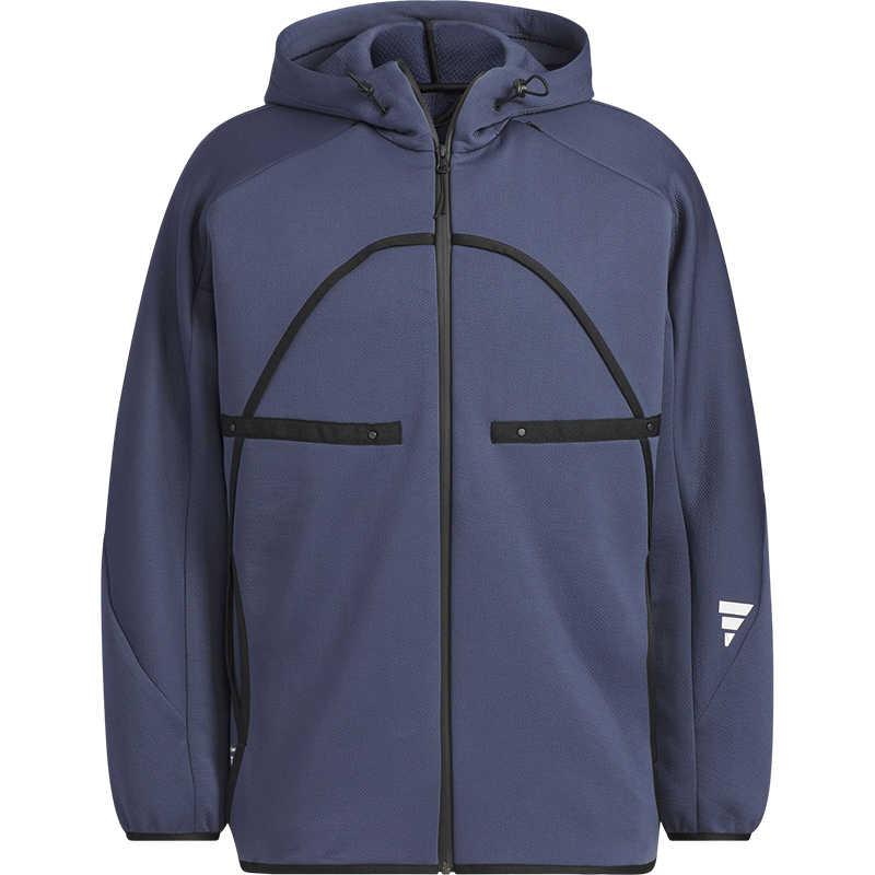 Adidas FOS Series Casual Hooded Jacket Soft Fashion Versatile Daily Outerwear Unisex Navy Blue Bright White JW9084 XL