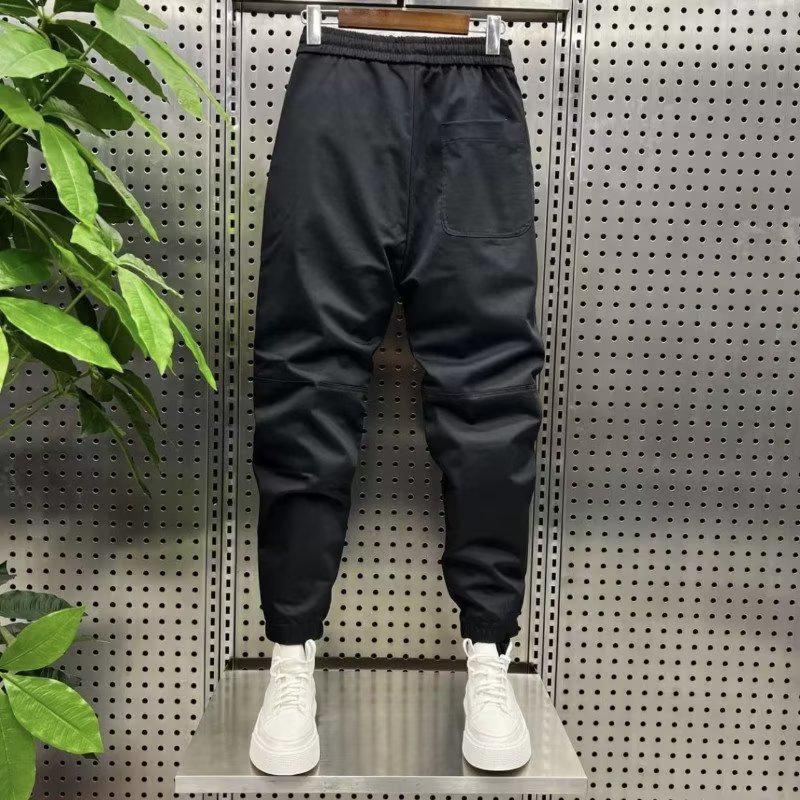 2023 Spring Men's Trendy Buttoned Splicing Harem Pants - Casual, Solid Color, Loose Fit