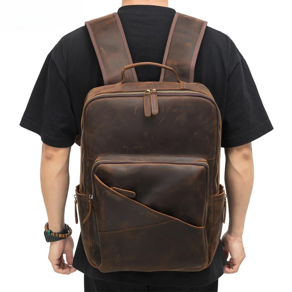 Men's Computer Backpack, Leather Large-capacity Men's Bag, Business Commuting Cowhide Backpack