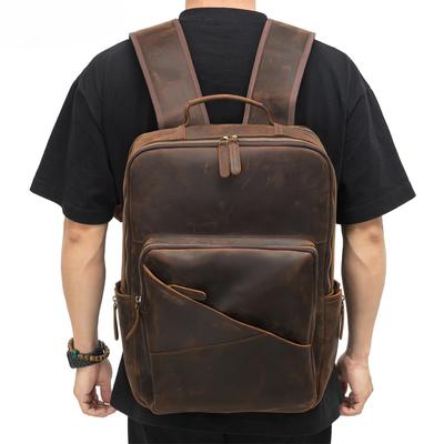 Sac à dos d'ordinateur pour homme, Grand sac en cuir pour homme, Sac à dos en cuir de vache pour le travail et les déplacements