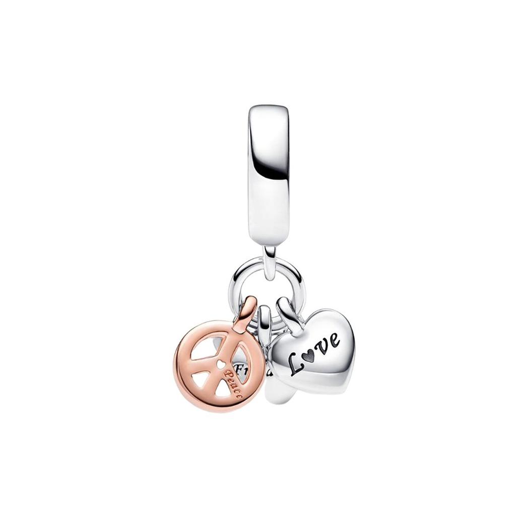 Pandora Two-Tone Rainbow Heart, Butterfly And Peace Three Charms Women Jewelry Accessories Silver 782572C01