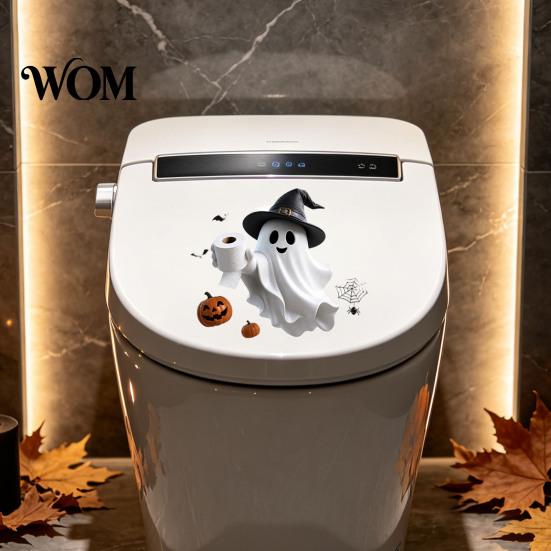 Waterproof PVC Toilet Stickers Halloween Sticker, Ghost And Skeleton Print Decals, Easy Removable Seat Art Peel Stick Spooky Stickers, for Bathroom