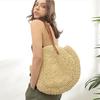 Strohtasche Damenmode-Umhängetasche mittig runder handgewebter Bohemian-Strandtasche aus Rattanstroh