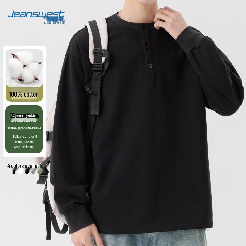 

Jeanswest Men s Pure Cotton Henley Long Sleeve T-Shirt L