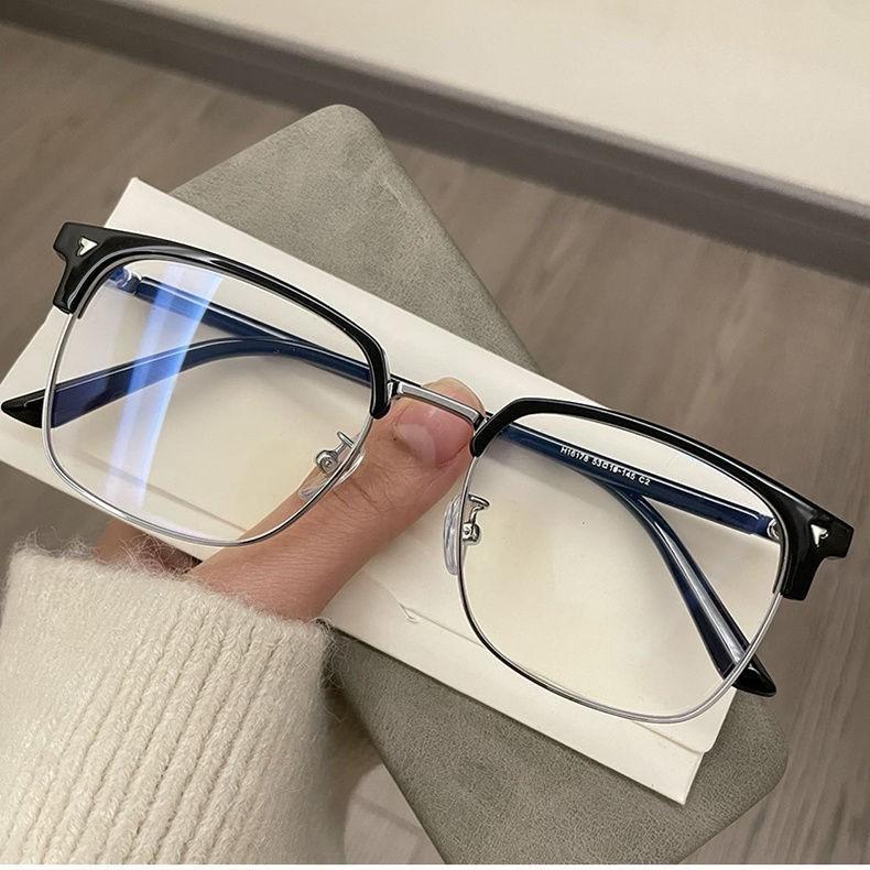 Plain Slimming Artifact Flat Glasses Eye Protection Anti-Blue Light Glasses Women'S Eyebrows Glasses Frame Black Silver Frame Myopia Glasses