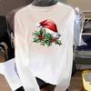 (Asian Size) Print T Shirt Graphic Tee 90s Printing Women Merry Christmas New Year Casual Fashion Top O-neck Clothing Long Sleeve T-shirts