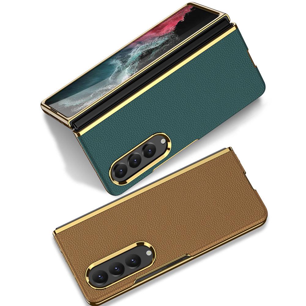 Für Samsaung Galaxy Z Fold 4 Luxus-Beschichtungsoberfläche Schlichtes Lederetui Soft-Touch Rundumschutz Handyhülle
