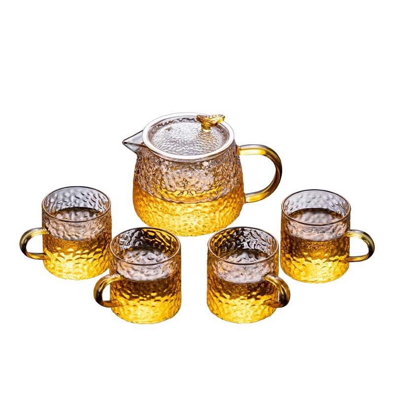 Jinsu Hammered Glass Teapot Set with 6 Cups and Tray