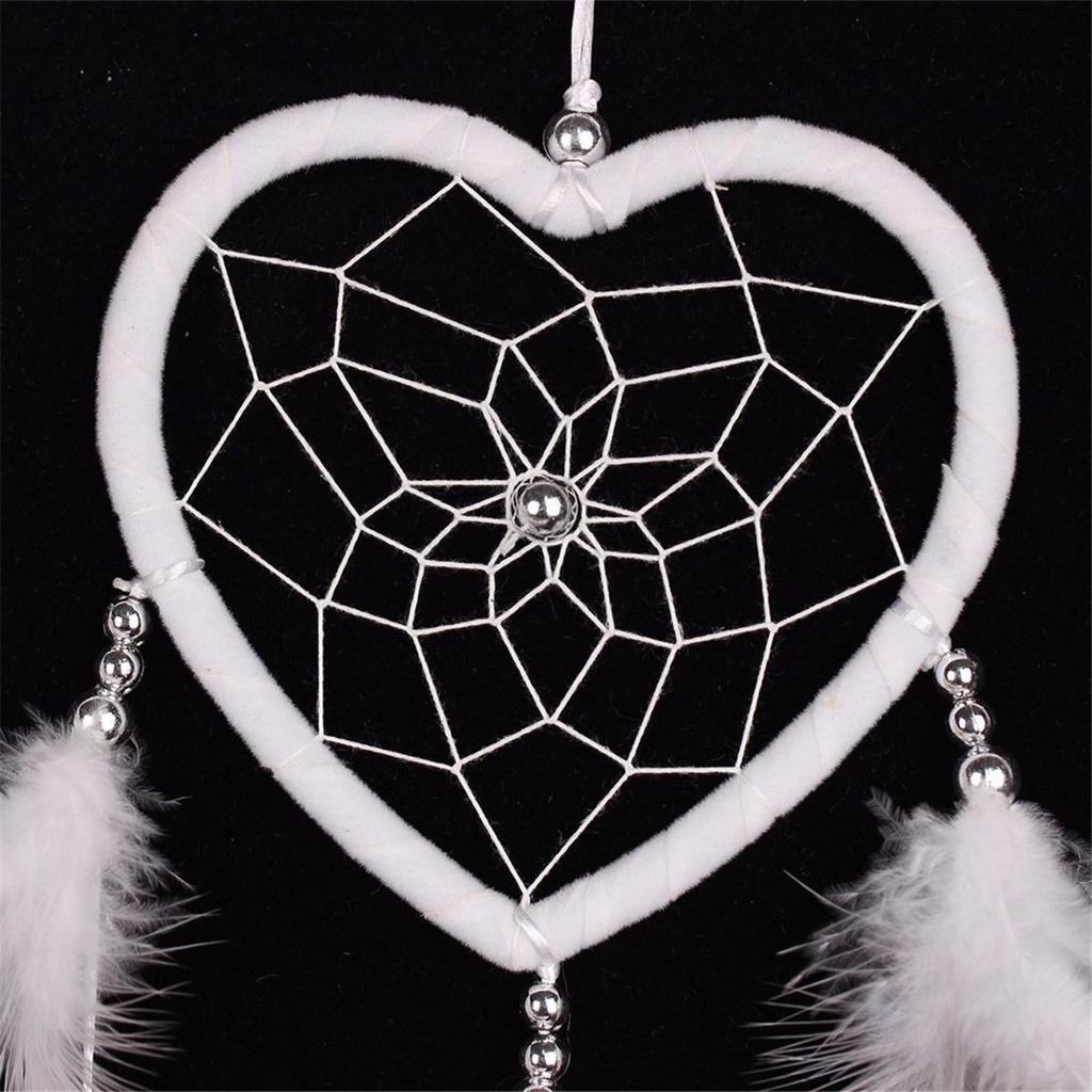 19" Traditional White Dream Catcher With Feathers - Heart Shape Wall Or Car Hanging Ornament, Handmade - View #6
