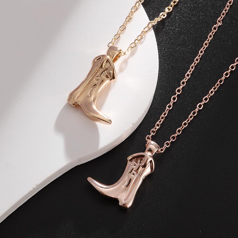 Hip Hop Style Western Cowboy Boots Copper Pendant Necklace for Men and Women Fashion Clavicle Chain Jewelry Gift