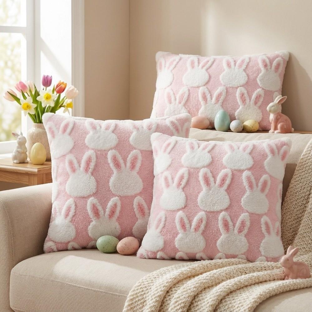 Jacquard Plush Pillow Case Cartoon Rabbit Rabbit Cushion Cover Throw Pillowcase  Bedroom Decor