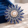 Metal Flower Brooch Retro Rhinestone Sunflower Pin with Lapel Pin Floral Faux Pearl Embellished Pearl Badge for Women