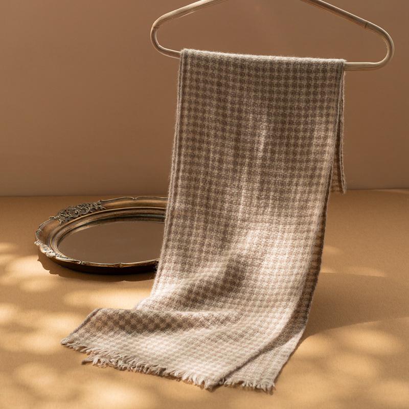 Women s 100% Pure Cashmere Houndstooth Scarf with Tassels - New Autumn/Winter Style