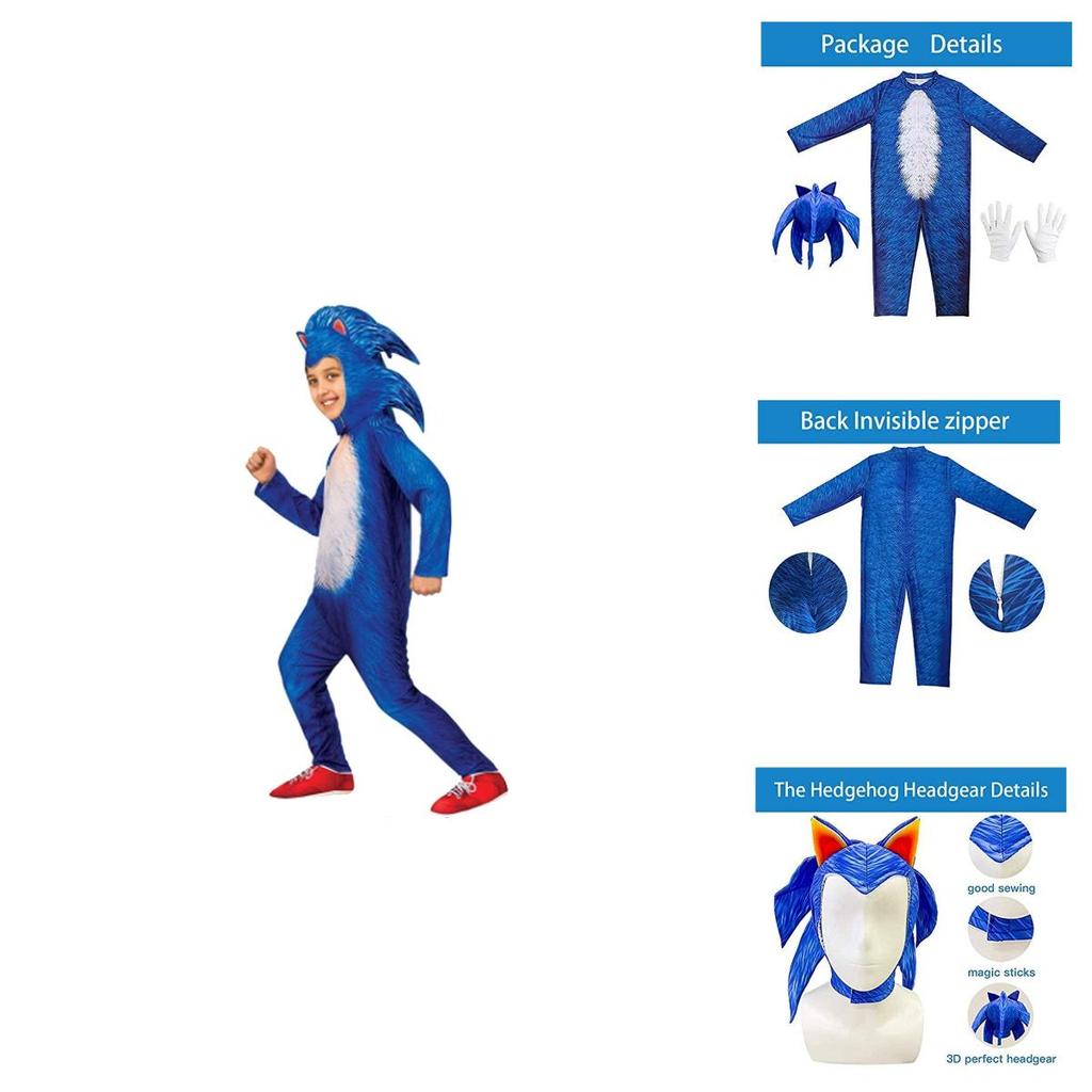 Costum Deluxe pentru Copii Sonic The Hedgehog Salopetă Pentru Halloween Cosplay