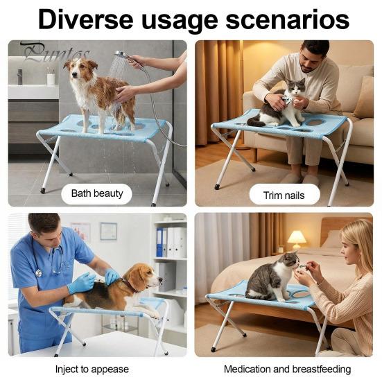 Foldable Pet Bath Stand Dog Grooming Hammock Stand, Cat 8-Hole Small Bathing Assistant Washing Station for Medium Dogs, Nail Trimming And Harness