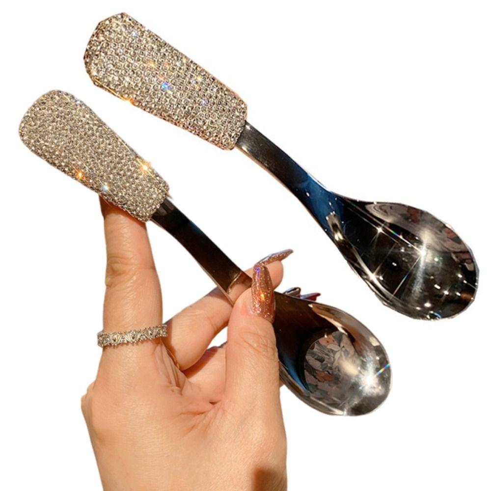 Portable Ice Cream Spoons Rhinestones Rice Spoons Easy To Clean Soup Spoons  Restaurant