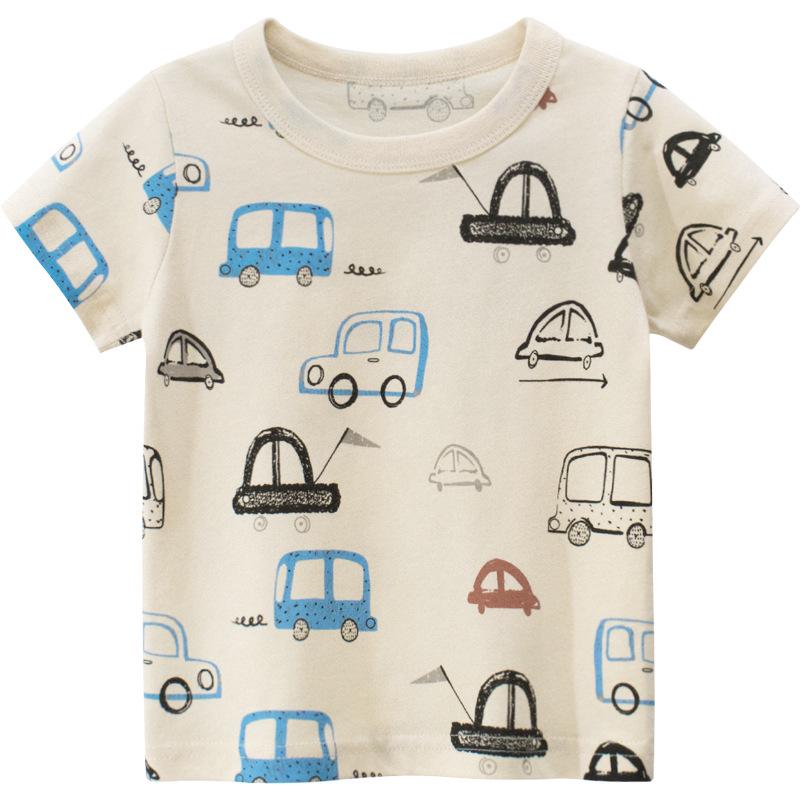 27kids Boys' 2024 Summer Korean Style Cotton Short-Sleeve T-Shirt