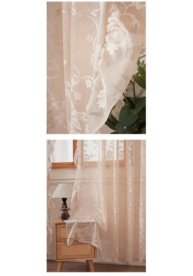 2026 Summer French-Style Solid Color Lace Curtains for Bedroom, Living Room, and Balcony with Floral and Ruffle Design