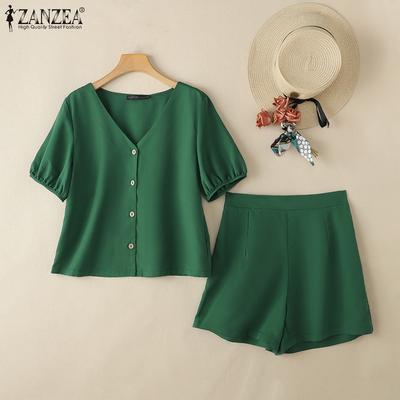 Women Short Sleeve Blouse and Shorts Summer Casual Two Piece Sets