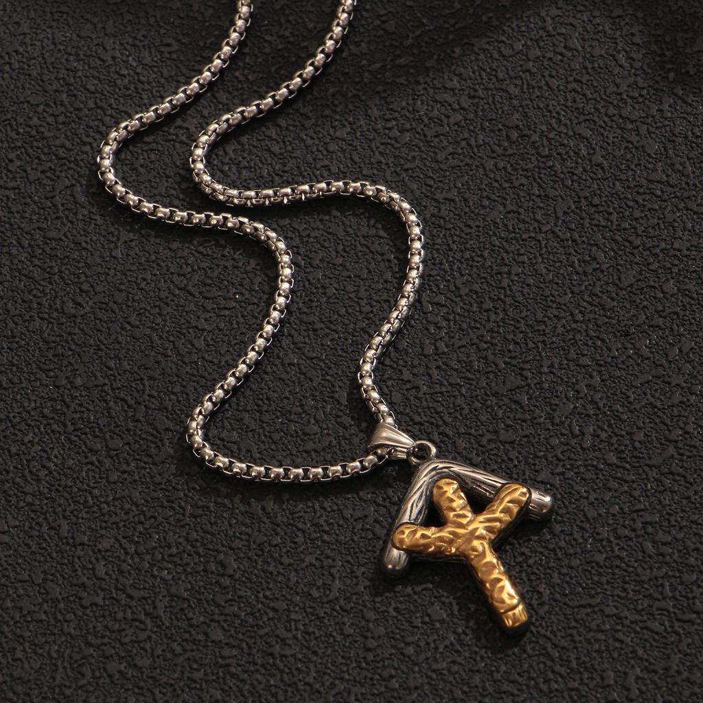 Men's Retro Color Block Hammered Branch Pendant Necklace with Stainless Steel Long Box Chain