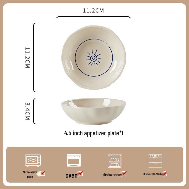 Keramik-Geschirrset im japanischen Wabi-Sabi-Stil: Schüsseln & Teller mit Unterglasurfarbe