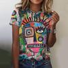 Summer Round Neck 3D Abstract Graffiti Print Top Fashionable Casual Short Sleeved Women's T-shirts