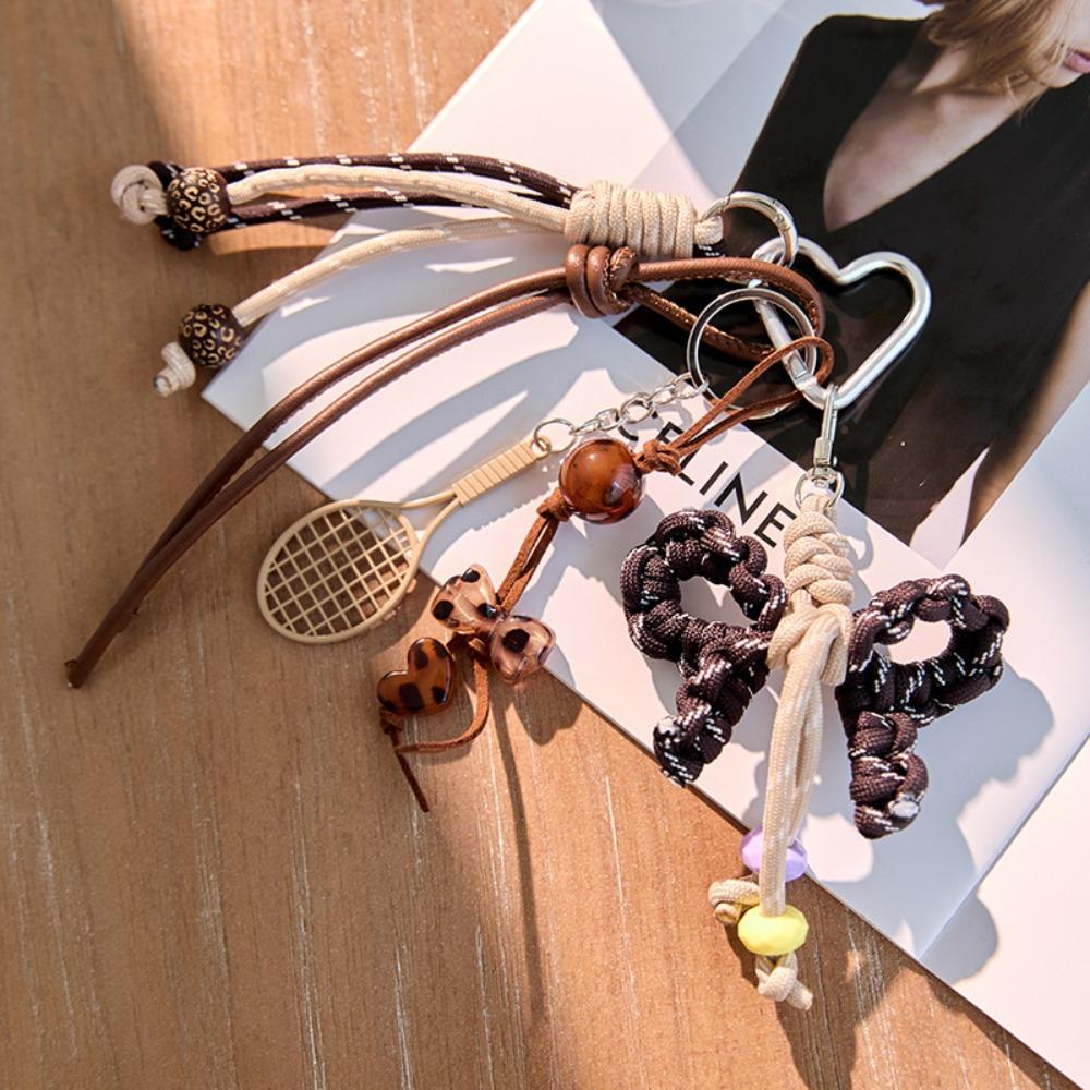 Acrylic Woven Ropes Car Keychain Maillard Beads Braided Rope Keyring  Jewelry Accessories