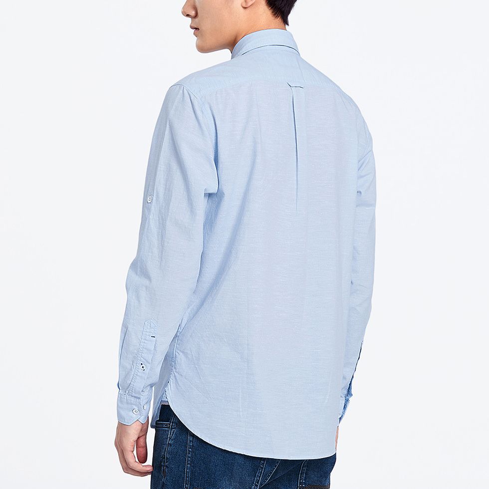 Timberland Solid Color Point Collar Casual Long Sleeve Shirt Men shirts Blue A1WT8-B02