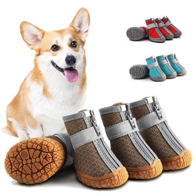 4 Stk./Set Wasserdichte Hundeschuhe Rutschfeste Regenstiefel Schuhwerk Pfotenschutz Atmungsaktiv für Kleine Hunde Katze Welpe Hundesocken Stiefeletten