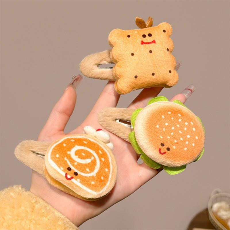 4Pcs Cartoon Hamburger Toast Plush Hair Clip For Girls Soft Kids Hair Accessories School Styling Tool for Toddler