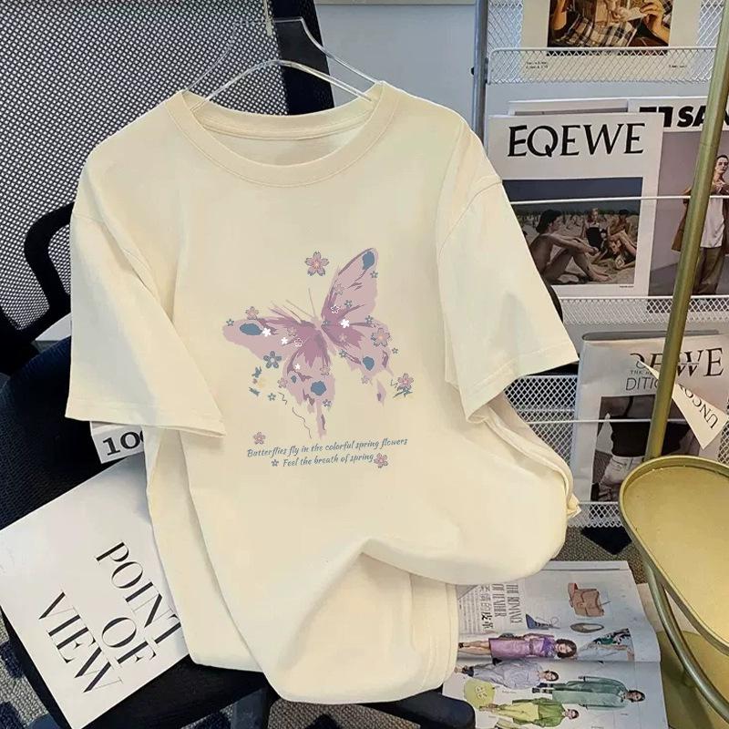 Tricou cu mânecă scurtă din bumbac pur, alb, pentru femei, de vară, nou, de dimensiuni mari, design lejer, imprimat, subțire, cu mânecă jumătate