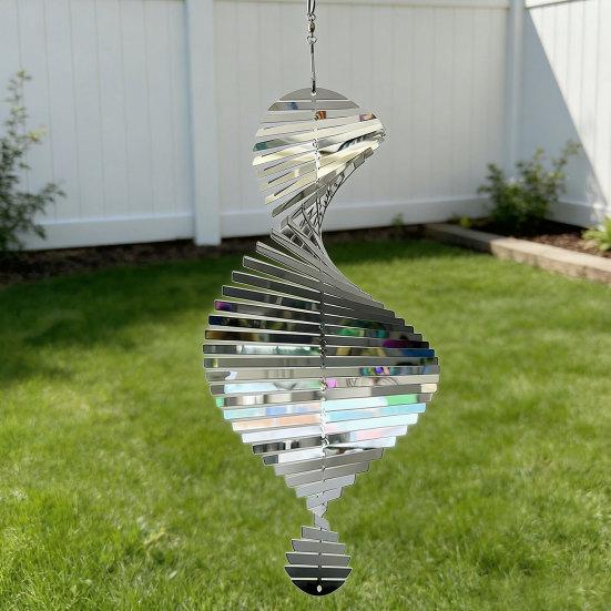 Yousheng Edelstahl Spiral-Windspiel, Hängendes reflektierendes Windspiel mit Haken, 3D-Windspiel für Innen Außen Garten Hof