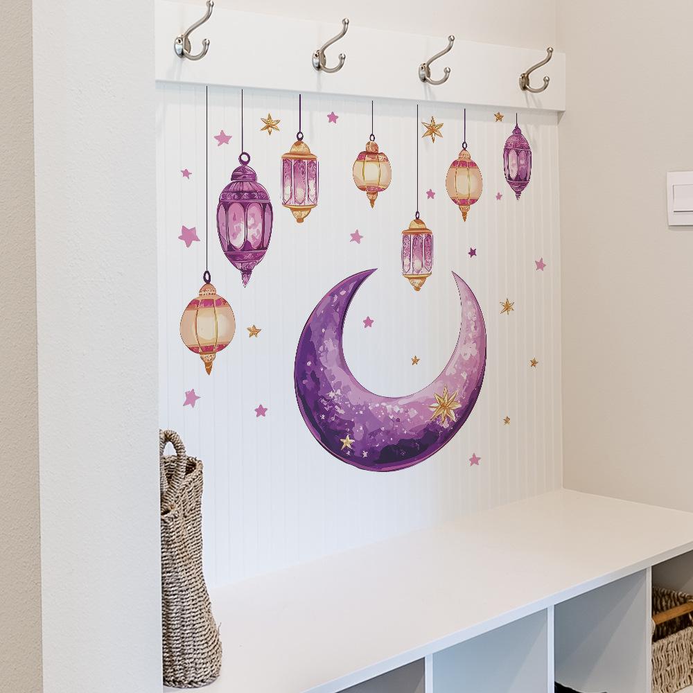2 Pcs Purple Stars Chandelier Hanging Decorations Moon Bedroom Living Room Home Background Beautification Wall Stickers