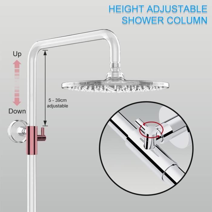Colonne de Douche - Rainsworth - Douche de Pluie Ronde - 25 cm - Mitigeur Thermostatique - 3 Jets