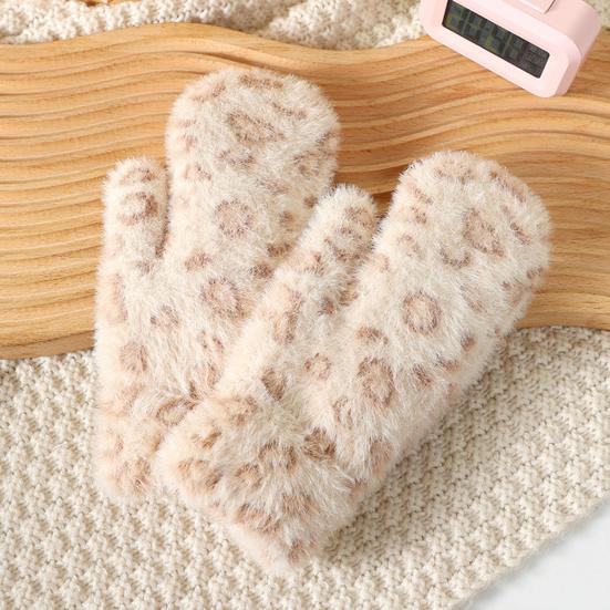 1 Pair Winter Mittens Leopard Print Warm Plush Gloves Soft Thickened Cold-Proof Skiing Travel Gloves