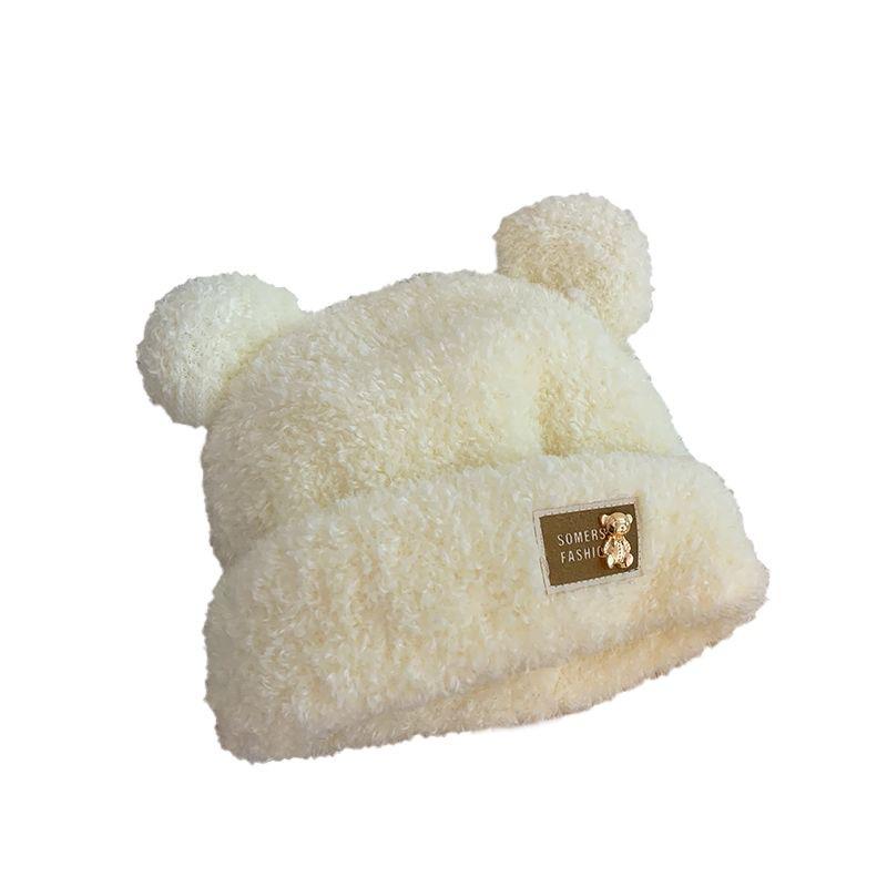 Ears Bear Wool Hat Women's Autumn and Winter Plush Thickened Knitted Hat Korean Version Cute Niche Cold Hat Women's Winter